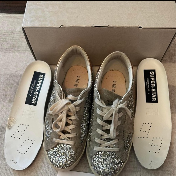 Golden Goose Superstar Platinum Glitter with Dove-Gray Suede Star (Size 38) - Picture 8 of 11